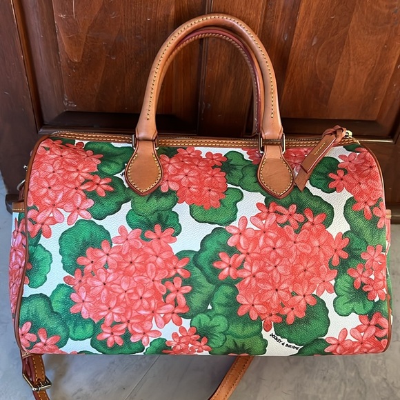 Dooney & Bourke Satchel crossbody bag genuine leather geraniums pink/red/gree - Picture 14 of 17